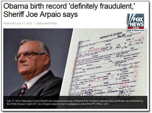 Sheriff Joe: 'Probable cause' Obama certificate a fraud